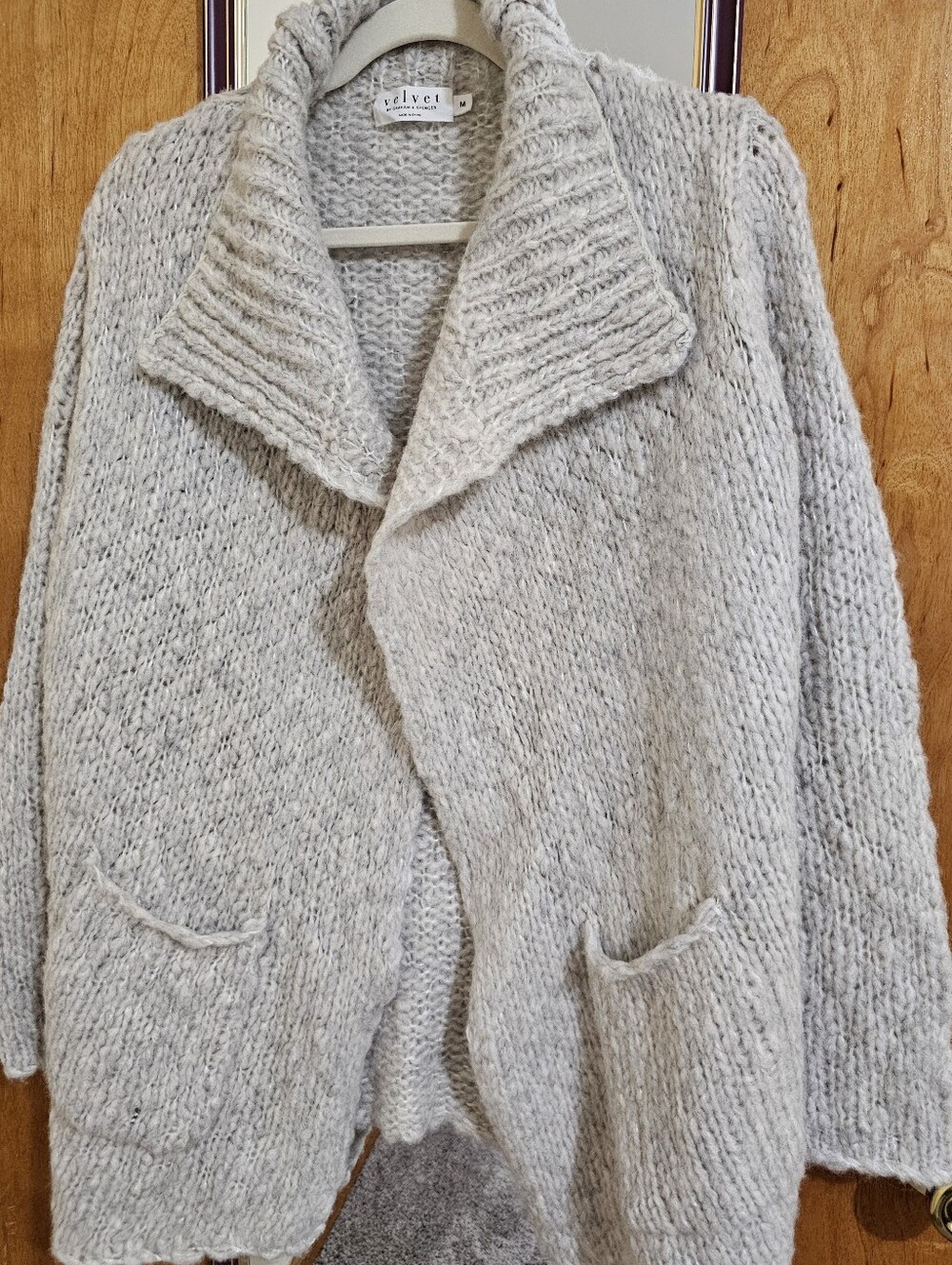 Velvet By Graham E Spenser light gray open-front shawl collar Wool cardigan